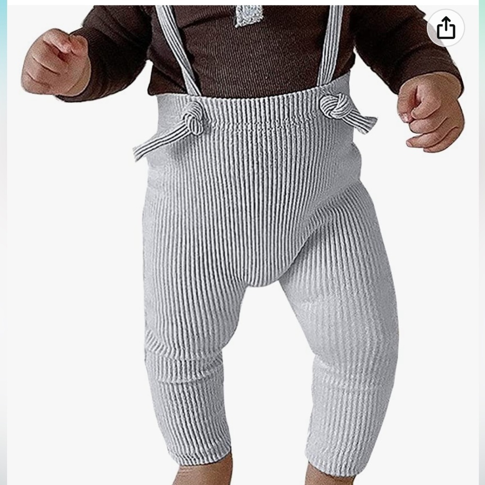 NWT- Cotton Rib-Knit Legging Suspenders Pants Adjustable Knot Straps Leggings